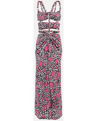 Area - Printed Cut-Out Silk Midi Dress - Lyst