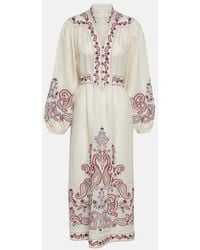 Zimmermann - Vestido Midi De Lino Estampado - Lyst