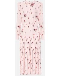 Alessandra Rich - Floral Pleated Silk Midi Dress - Lyst