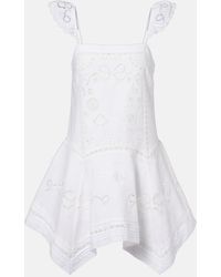 Self-Portrait - Embroidered Linen And Cotton Poplin Minidress - Lyst