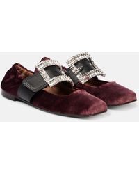 Dolce & Gabbana - Embellished Leather-Trimmed Velvet Flats - Lyst