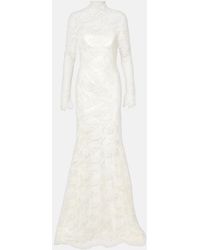 Danielle Frankel - Bridal Adena Floral Lace-Trimmed Wool And Silk Gown - Lyst