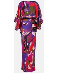 PUCCI - Orchidee Silk Slip Dress And Cape Set - Lyst