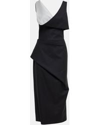 Alexander McQueen - Pinstripe Draped Wool Midi Dress - Lyst