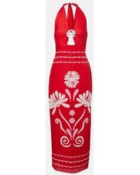 Cala De La Cruz - Orly Printed Halterneck Linen Midi Dress - Lyst