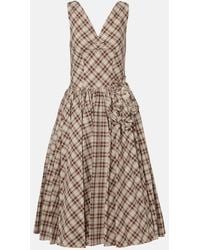 Prada - Checked Cotton Poplin Midi Dress - Lyst
