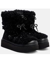 Tory Burch - Mellow Shearling And Suede Lace-Up Boots - Lyst