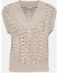 Brunello Cucinelli - Open-knit Cotton-blend Sweater Vest - Lyst