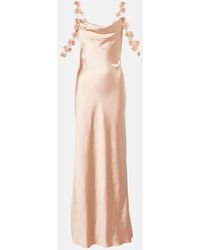 Self-Portrait - Floral-Applique Satin Slip Dress - Lyst