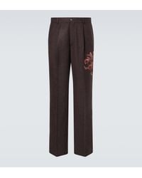 Dries Van Noten - Embroidered Wool Flannel Straight Pants - Lyst
