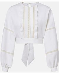 Valentino - Lace-Trimmed Open-Back Linen Blouse - Lyst