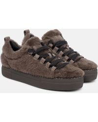 Brunello Cucinelli - Embellished Shearling Sneakers - Lyst