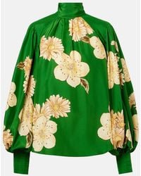 ALÉMAIS - Sage Floral Silk Blouse - Lyst