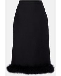 Valentino - Crepe Couture Feather-Trimmed Midi Skirt - Lyst