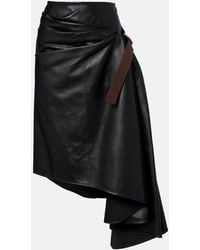 Loewe - Asymmetric Draped Leather Midi Skirt - Lyst