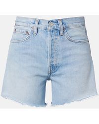 Agolde - Parker Long Distressed Denim Shorts - Lyst
