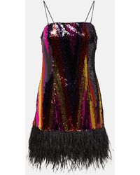 Rebecca Vallance - Feather-trimmed Sequined Minidress - Lyst
