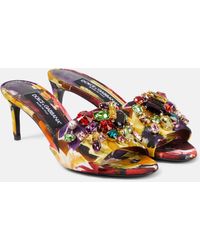 Dolce & Gabbana - Rhinestone-embellished Floral Satin Mules - Lyst