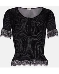 Saint Laurent - Henley-Oberteil Aus Geripptem Jersey Mit Spitzenbesätzen Und Wellenkanten - Lyst