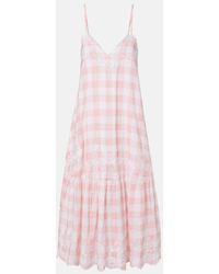 Juliet Dunn - Embroidered Checked Cotton Midi Dress - Lyst