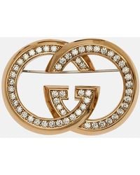 Gucci - Brosche Interlocking G Mit Kristallen - Lyst