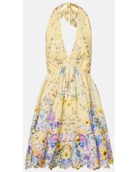 CAMILLA - Embellished Floral Halterneck Linen Minidress - Lyst