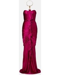 Balmain - Draped Ruffled Satin Bustier Gown - Lyst