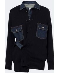 Sacai - Layered Wool-Blend And Denim Cardigan - Lyst