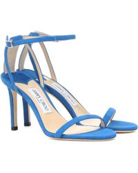 Jimmy Choo Sandalen Minny 85 aus Veloursleder - Blau