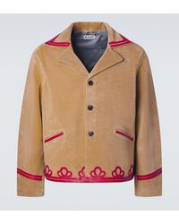 Bode - Trefoil Leather-Trimmed Suede Jacket - Lyst