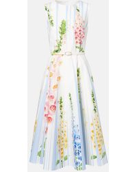 Oscar de la Renta - Floral Trompe L'Oil Cotton-Blend Midi Dress - Lyst