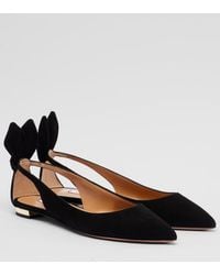 Aquazzura - Bow Tie Suede Ballet Flats - Lyst