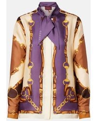 Gucci - Printed Tie-Neck Silk Twill Blouse - Lyst