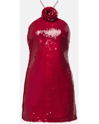 Magda Butrym - Floral-Applique Sequined Halterneck Minidress - Lyst