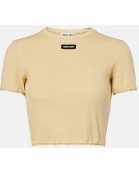 Miu Miu - Lace-Trimmed Pointelle Cotton Crop Top - Lyst