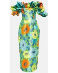 ALÉMAIS - Floral Ruffled Satin Midi Dress - Lyst