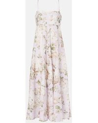Zimmermann - Bedrucktes Midikleid Acacia Aus Leinen - Lyst