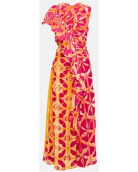 Ulla Johnson - Lali Ruched Ruffled Printed Silk Gown - Lyst