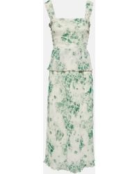 Ganni - Pleated Floral-Print Smocked Crepon Midi Dress - Lyst