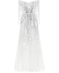 Marchesa notte Esclusiva Mytheresa - Abito lungo in tulle con paillettes - Bianco
