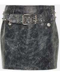 Alessandra Rich - Belted Embellished Leather Miniskirt - Lyst