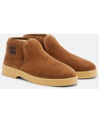 Miu Miu - Shearling-Lined Suede Boots - Lyst