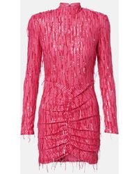ROTATE BIRGER CHRISTENSEN - Vestido Corto De Malla Con Lentejuelas Fruncido - Lyst