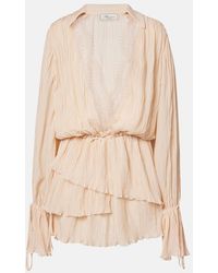 Blumarine - Lace-Trimmed Plisse Georgette Minidress - Lyst