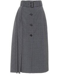 Prada Falda midi de lana de cuadros - Gris