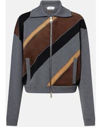 Versace - Pull Zippe En Laine Melangee A Finitions En Daim - Lyst
