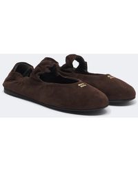 Miu Miu - Ruches Suede Mary Jane Flats - Lyst