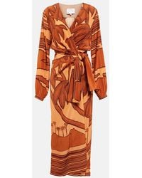 Johanna Ortiz - Sociedades Antiguas Printed Silk Crepe De Chine Midi Wrap Dress - Lyst