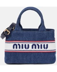 Miu Miu - Logo Denim Tote Bag - Lyst