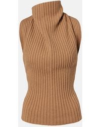 Victoria Beckham - Draped Ribbed-Knit Wool-Blend Top - Lyst